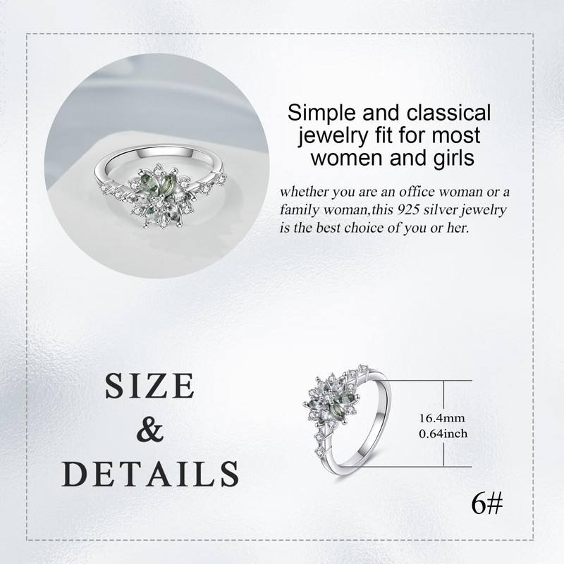 YAFEINI Natural Moss Agate Ring for Women 925 Sterling Silver