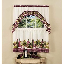 Achim Home Furnishings Chardonnay Tier and Swag Set, 57 in x 24 in, Burgundy