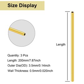 LAVMHAB Brass Pipe 3.5 mm OD/Outer Diameter x 0.5 mm Wall Thickness, 200 mm Length, Seamless Round Brass Tube for Crafts (Pack of 3)