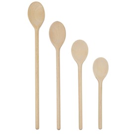 BICB Wooden Cooking Oval Spoons - 8”, 10”, 12”, 14” Long Mixing Set - Solid Beechwood Cookware - Perfect for Stirring, Mixing, Tasting, & Serving Food - Pack of 4, Rustic Brown Color