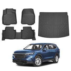 Powerty Floor Mat & Cargo Liner for Honda CRV 2023-2025 2026 (Include Hybrid), All Weather TPE Custom 1st & 2nd Row Floor Liner and Trunk (Upper Positon) Full Set Car Liners, Black