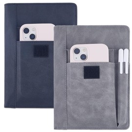 CRASPIRE 2 Color Book Cover PU Leather A5 Waterproof Book Sleeve Gray Black Reusable Book Protector for Paperbacks Notebook Wraps with Pen Pockets for Book Lovers Classmate Gifts
