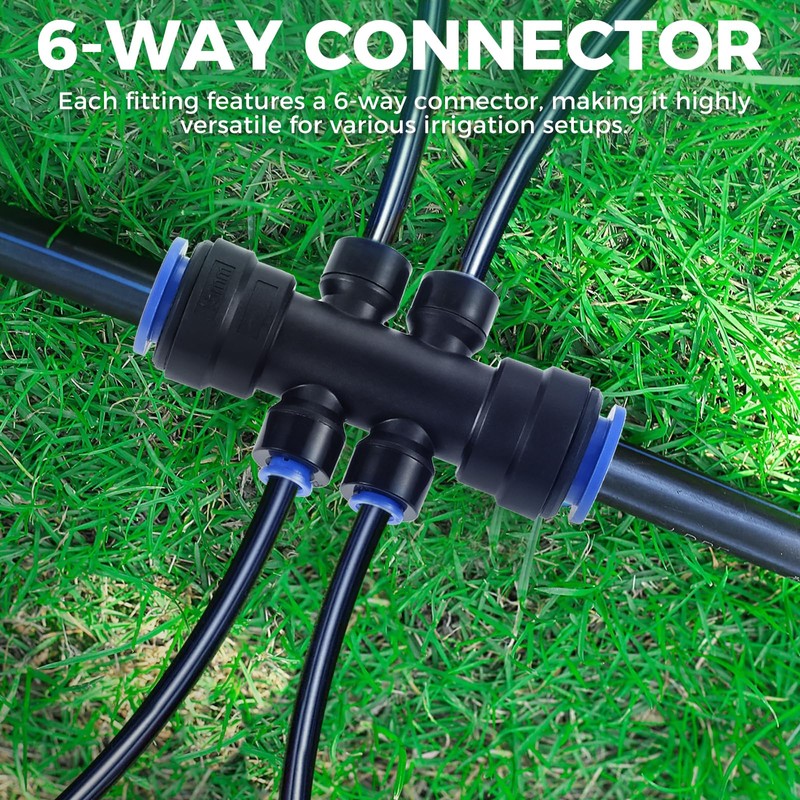 ETERMETA 8 Pcs 1/4 Inch Drip Irrigation 6-Way Splitter Connector