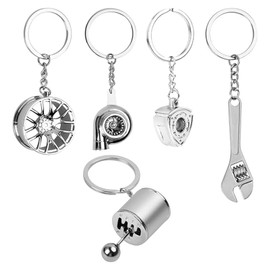 LightBeacon Pack of 5 Car Keyrings, Turbocharger Key Fob, Decoration with O-Ring, for Car Lovers, A Must for Gifting, Silver, silver