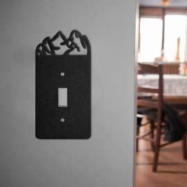 3 Pieces Metal Bear Toggle Light Switch Wall Plate Black Light Switch Cover Bear Forest Mountain Moose House Outlet Cover Wall Light Plate Cover Decorative for Bedroom Home Office (Single Toggle)