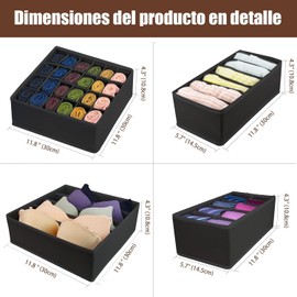 Organizador de Cajones,4 Set Cajas de Almacenamiento Plegable Multifuncional,Organizadores de Ropa Interior lavables,Organizador Ropa para Clasificar Corbatas,Calcetines,Bufandas(Negro)