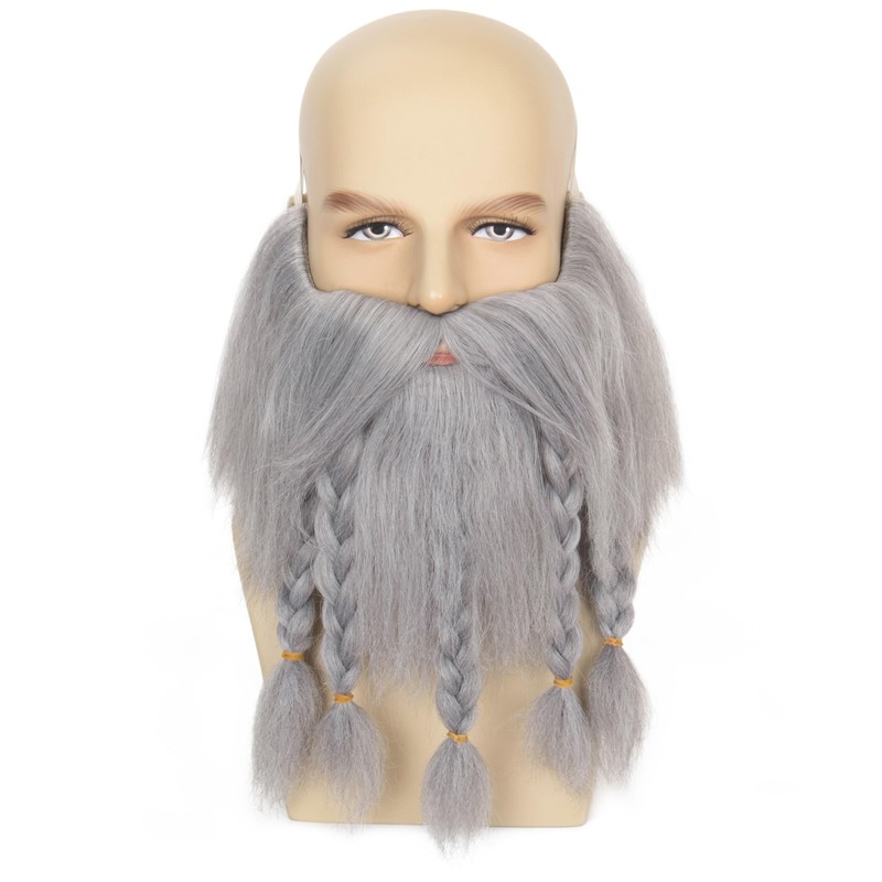 Grey Braided Fake Beard and Mustache – Viking Dwarf Wizard