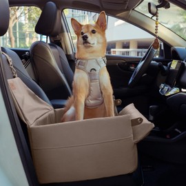 FUNNYFUZZY Dog Car Seat for Small Dogs, Waterproof Dog Booster Car Seat, Faux Leather Pet Car Seat Travel Bed with Thick Cushion, Car Seat for Dogs (Grey, 19.69" L x 17.72" W x 9.45" H)