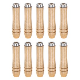 HARFINGTON 10pcs Wooden File Handle 3.54 Inch Round Hole Ergonomic Handles with Metal Collar for 4" - 6" Metal Files