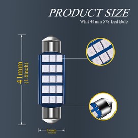 GKmow Pack-2 578 LED Extremely Bright Bulbs, 1.59" 6500K 2835 Chipsets 400LM Bulbs for LED Interior Dome Map Door Lights 211-2 212-2 569 6411 6451 41mm 42mm (Blue)