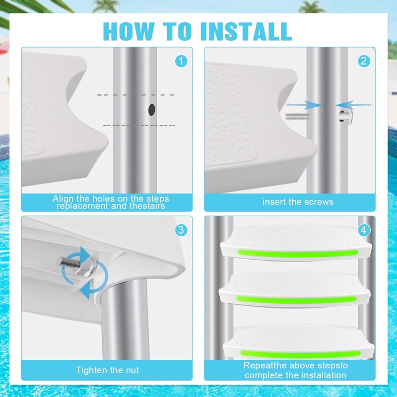 3 Pack Pool Ladder Steps Replacement, 18" Universal Heavy Duty