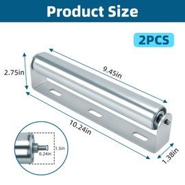 Conveyor Roller and Bracket Set 10-inch, 1.5-inch Diameter Galvanized Steel Roller, Ideal for Use as Support Rollers in Woodworking, Roller Stand or Bike Rollers 2 Pack