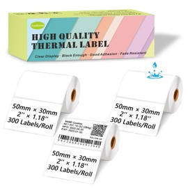 [300 Labels/Roll x 3] 50mm x 30mm Thermal Labels, 1.97''x1.18'' Label Maker Tape Refill, Weatherproof & Tear-Resistant Thermal Stickers Compatible for Phomemo M110, Supvan T50M Pro (White)