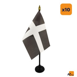 AZ FLAG Set mit 10 Mini-Flaggen Saint Piran, 15 x 10 cm, 10 Flaggen von Cornwall, für Büro, 100 % Polyester, mit Fahnenstange mit Goldstich