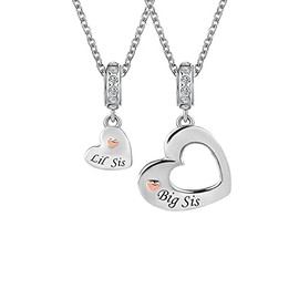 LSxAB 2Pcs Rose Gold Heart Love Big Sister and Little Sister Pendant Necklace Jewelry