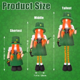 Noideeer Large St Patricks Day Gnome Plush Decorations Outdoor, Cute Standing Saint Patricks Day Gnomes Gift Decor with Retractable Spring Legs, Placed Outside Yard/Porch/Garden/Indoor/Home/Office