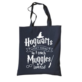 tradercat Jute Bag Printed Vintage 100% Cotton, Fabric Bag Printed, Great Gift for Teachers, Jute Bag Aesthetic as a Fashion Accessory Jute Bag Sayings (I Teach Muggles - Blue), blue