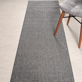 Custom Length Heavy Duty Residential Hallway Entryway Kitchen Floor Carpet Runner Rug | Slip Skid Resistant Rubber Backing, Grey, 26 inch x 6 feet