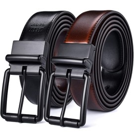 Beltox Men's Genuine Leather Reversible Belt 1.25" Rotate Black Buckle Gift Box(Black Cognac Belt with Black Roller Buckle,50-52)