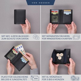 Von Heesen® Men's Wallet - TÜV (Technical Inspection Association) Certified Cryptalloy® RFID Protection - Wallet Men (Genuine Nappa Leather) Gifts for Men - Wallet Purse Leather, Schwarz (Model 2021)