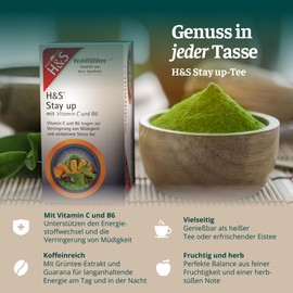 H&S Stay Up with Vitamin C and B6: Herb Sweet Tea with Green Tea Extract, Guarana, Acai and Curcuma Combined with Vitamins 20 x 1.5g