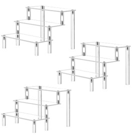 Acrylic Display Risers,Clear Acrylic Risers Display Stand Shelf 3 Tiered Cupcake Stand Perfect for Amiibo Funko Pop Figure Desserts Stand Tabletop Perfume Colognes Toys Collections Cosmetic