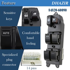 84820-60090 Master Power Window Switch Front Left Driver Side Fit for 1998 Toyota 4Runner, 1998 1999 Avalon, 1997-2001 Camry, 1998-2002 Corolla Replace 84820-AA011 DWS1404 w/Crowbar