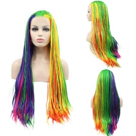 Mermaid Braided wigs Clolorful Micro Braid Lace Front Wigs Blue Red Green Orange Yellow Purple Pink Wig with Baby Hair Heat Resistant Fiber Synthetic Lace Front Braiding Wig Box Braids Wig (28inch)