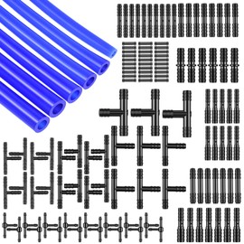 Vacuum Hose Automotive Kit High Performance Silicone Vacuums Hose Kit 6PCS 5FT Blue & Black Tubing with 115PCS Nylon Connectors 1/8" 5/32" 3/16" 1/4" 5/16" 3/8" Vacuum Automotive Kits