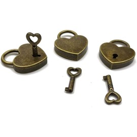 mciskin Vintage Antique Style Mini Archaize Padlocks Key Lock with Key,Mini Bronze Antique Padlock-2 Sets (Heart)