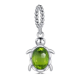 KEQ 925 Silver Green Turtle Charm Sea Turtle Charm Pendant Silver Plated Women's Jewellery for Women Charm Bracelet Necklace, Silver, No