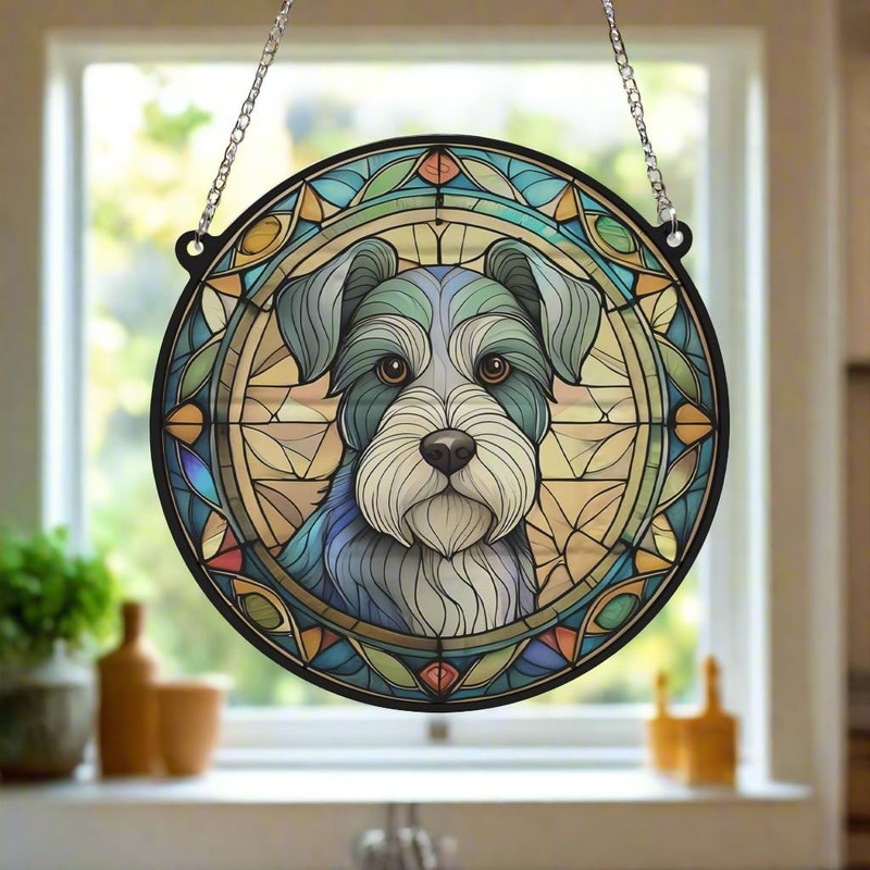 Image Industry Schnauzer Stained Glass Effect Suncatcher - Garden Gift