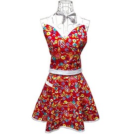 Hyzrz Lovely Women Girls Red Aprons Sweetheart Kitchen Cooking Apron with Pocket
