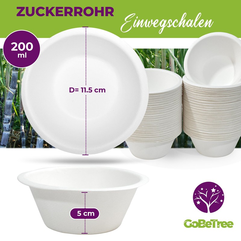 GoBeTree 100 Sugar Cane Paper Bowls 200 ml Disposable Bowls