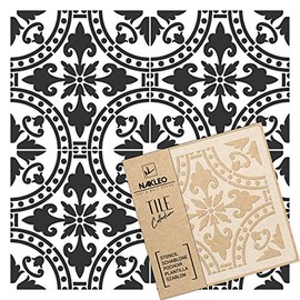 NAKLEO Isna Tile Reusable Plastic Stencil - 15 x 15 cm - Spanish Flowers Moorish - Moroccan Geometric - Paving Stone Concrete Floor Wall Painting Template Wood