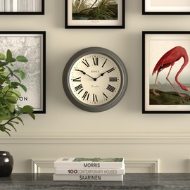Jones Clocks® Venetian Wall Clock - Round Wall Clock - Classic Traditional Design - Decorative Case (Dark Grey/Roman Numerals)