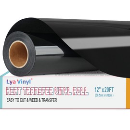 Heat Transfer Vinyl - Lya Vinyl 12" x 20ft Black Iron on Vinyl Roll for Cricut, Silhouette Cameo, Premium HTV for DIY Clothes, Bags, Shoes and Other Textiles