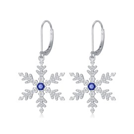 HPQQ 925 Sterling Silver Snowflake Earrings for Women White CZ Winter Snowflake Leverback Earrings Christmas Jewelry Gifts for Women