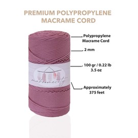 Makromecity, Polyester Macrame Cord 2mm x 125 Yards (375 feet) 2mm Polypropylene Dusty Rose Macrame Cord Crochet Macrame Bag Cord Crafts for Wall Hangings, Bags, Underplate, Rug
