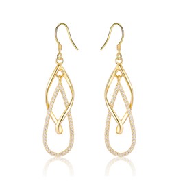 VYYU Gold Drop Earrings for Women Girls - S925 Sterling Silver Dangle Earrings | Dangly Twisted Linear Loops Drop Earring, Yellow Gold Hypoallergenic Earrings Women Jewellery Gifts Christmas Birthday
