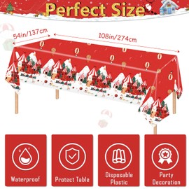 2Pcs Christmas Party Table Cover Table Cloth,137*274cm Christmas Table Decorations Plastic Waterproof Rectangular Tablecover Xmas Tablecloth for Christmas Evening Holiday Party Table Decorations