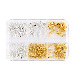1 Box Gold and Silver Nail Charms Metal Punk Rivets Cone Nail Art Studs Mini Flatback Spike Studs Nail Art Decorations for DIY Manicure Supplies (6 Grid)