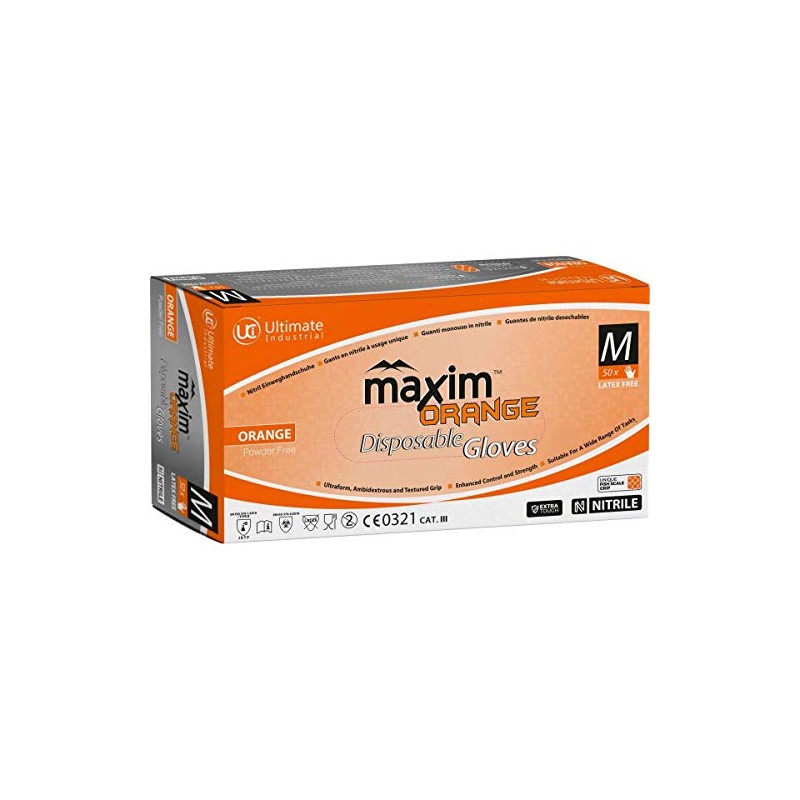 UCi GLOVES, DISPOSABLE, MAXIM-ORANGE, NITRILE, P/FREE, BOX OF 50, SIZE