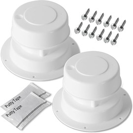 2 Pack White RV Roof Vent Cover Kits with Putty Tape and Screws, 1" to 2-3/8" OD Pipe, Exhaust Fan, RV Vent Cap, 8.44 x 0.55 x 3 inches