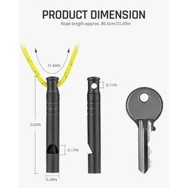 TISUR Titanium Emergency Whistle,120db Safety Whistle with Lanyard,Outdoor Survival Small Whistle for Life Saving,Hiking,Pets Training,Coach Sports (Black-2PCS)