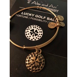 Alex and Ani Lucky Golf Ball Four-Leaf Clover Charm Bracelet Bangle Gold Tone