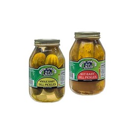 Amish Wedding Foods Whole Baby Dill Pickles & Whole Hot Baby Dill Pickles 32 oz. Jars Variety 2 pack