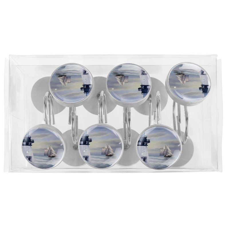 Nautical Lighthouse Decorative Shower Curtain Hooks Rings Set of 12