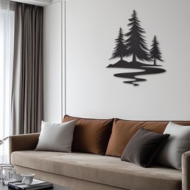 TYLCC Metal Pine Tree Wall Art, Cabin Decor, Nature Decor Rustic Cedar Tree Wall Decorations for Living Room Office Farmhouse, Forest Nature Lovers Gift, Black