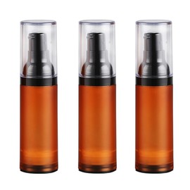 Upstore 3Pcs 30ml 1oz Empty Brown Frosted Plastic Airless Pump Bottles Travel Friendly Vacuum Press Dispensers with Black Pump Top for Lotion Essence Foundation Cosmetic Storage